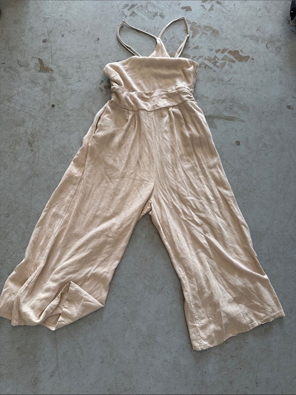 Women’s Wide-Leg Cream Jumpsuit with Spaghetti Straps